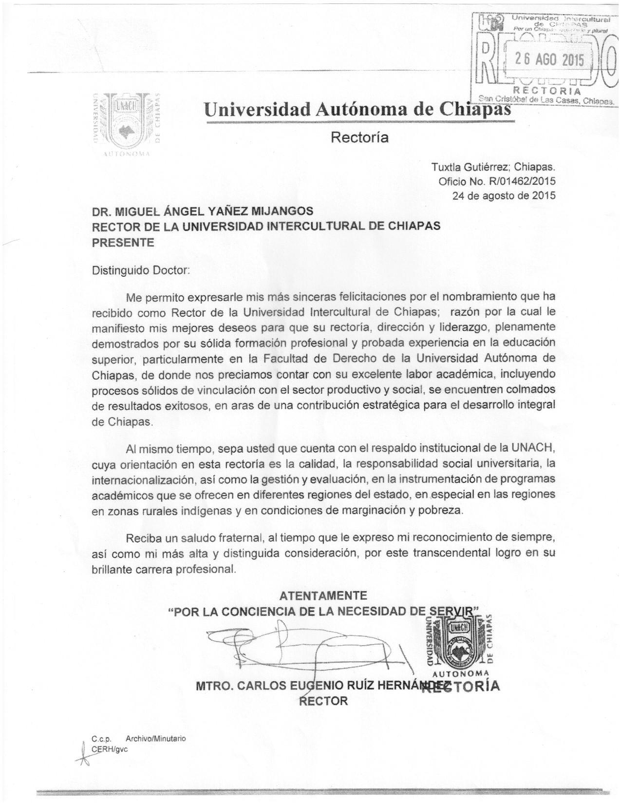 Felicitaciones UNACH Dr Miguel Ángel Yáñez Mijangos