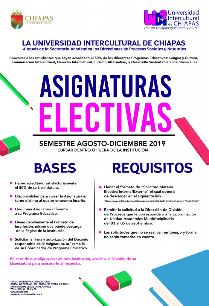 Asignaturas Electivas Semestre Agosto-Diciembre 2019