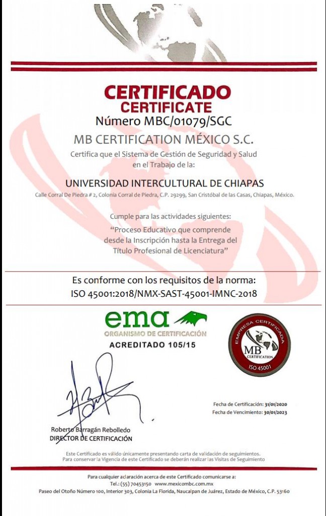 UNICH recibe certificación ISO 14001 y 45001