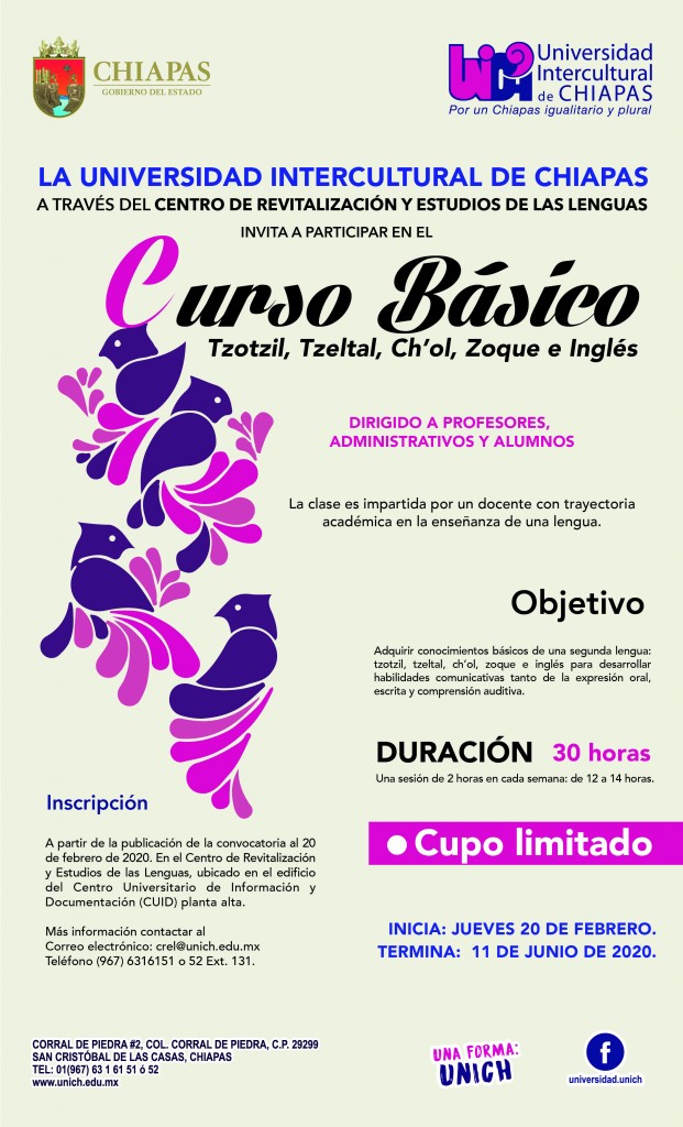 Curso Básico de Tzotzil, Tzeltal, Ch´ol, Zoque e Ingles.