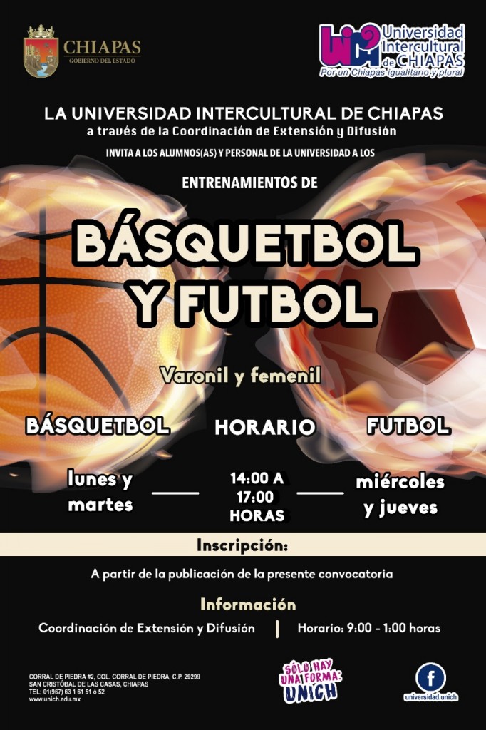 Ya puedes inscribirte a los entrenamientos de Básquetbol y Futbol Varonil y femenil.Martes y jueves de 14 a 15 horas.