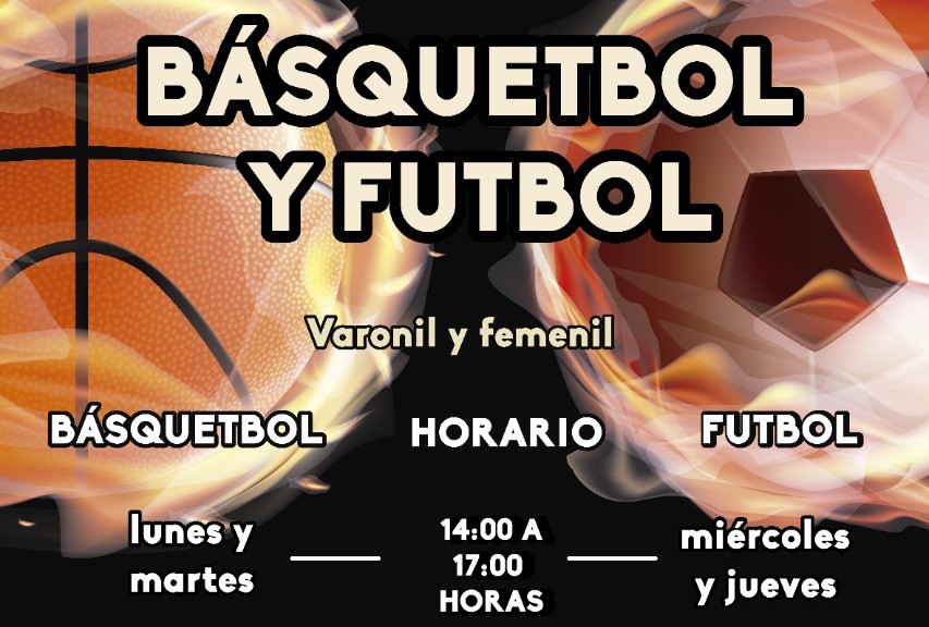 Ya puedes inscribirte a los entrenamientos de Básquetbol y Futbol Varonil y femenil.Martes y jueves de 14 a 15 horas.