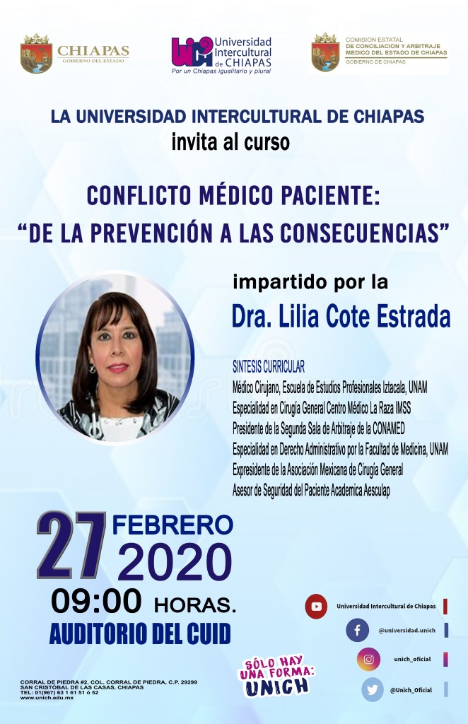 Curso Conflicto Médico Paciente: "de la prevención a las consecuencias", impartido por la Dra. Lilia Coto Estrada.